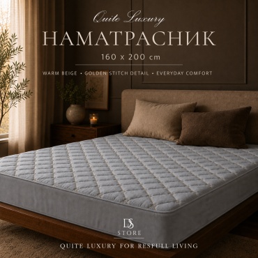 DS наматрасник на резинке Moontix Quiet серый стеганый 160x200, полиэстер, поликоттон, полисатин