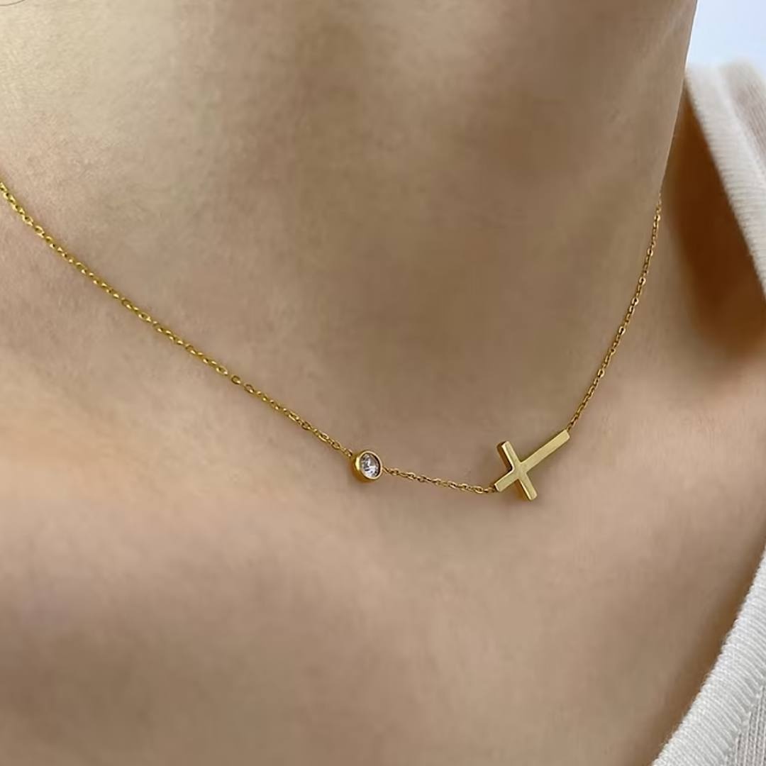 Колье длина 47 см нержавеющая сталь, фианит