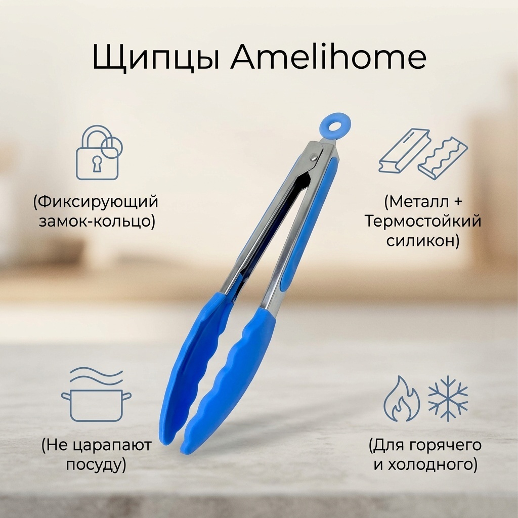 Щипцы Amelihome силикон, металл, 1 шт
