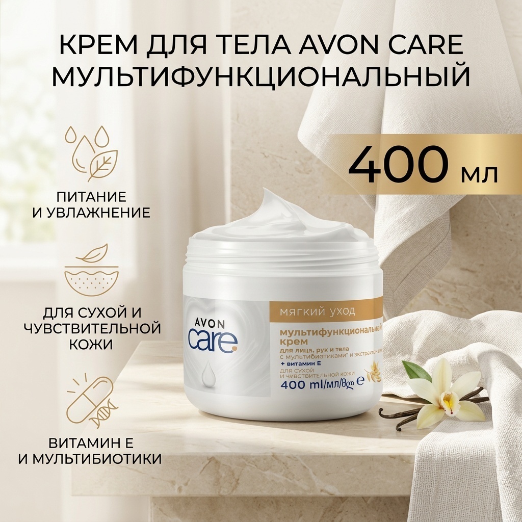 Avon Care мультифункциональный + витамин Е крем для тела 400 мл