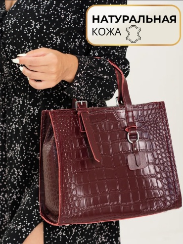 Сумка шоппер TJ bags натуральная кожа красный