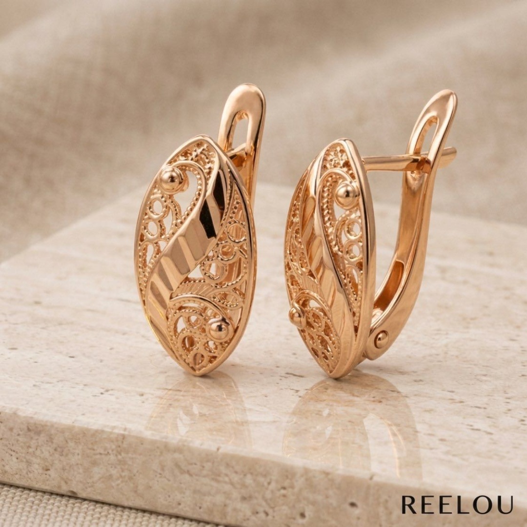 Серьги REELOU 159282592 вес 2.8 г сплав покрытый золотом 24К, без вставок