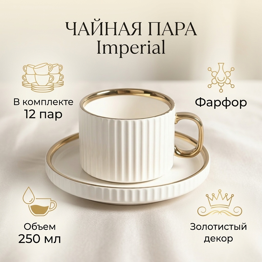 Чайная пара , 250 мл, фарфор, 12 шт.