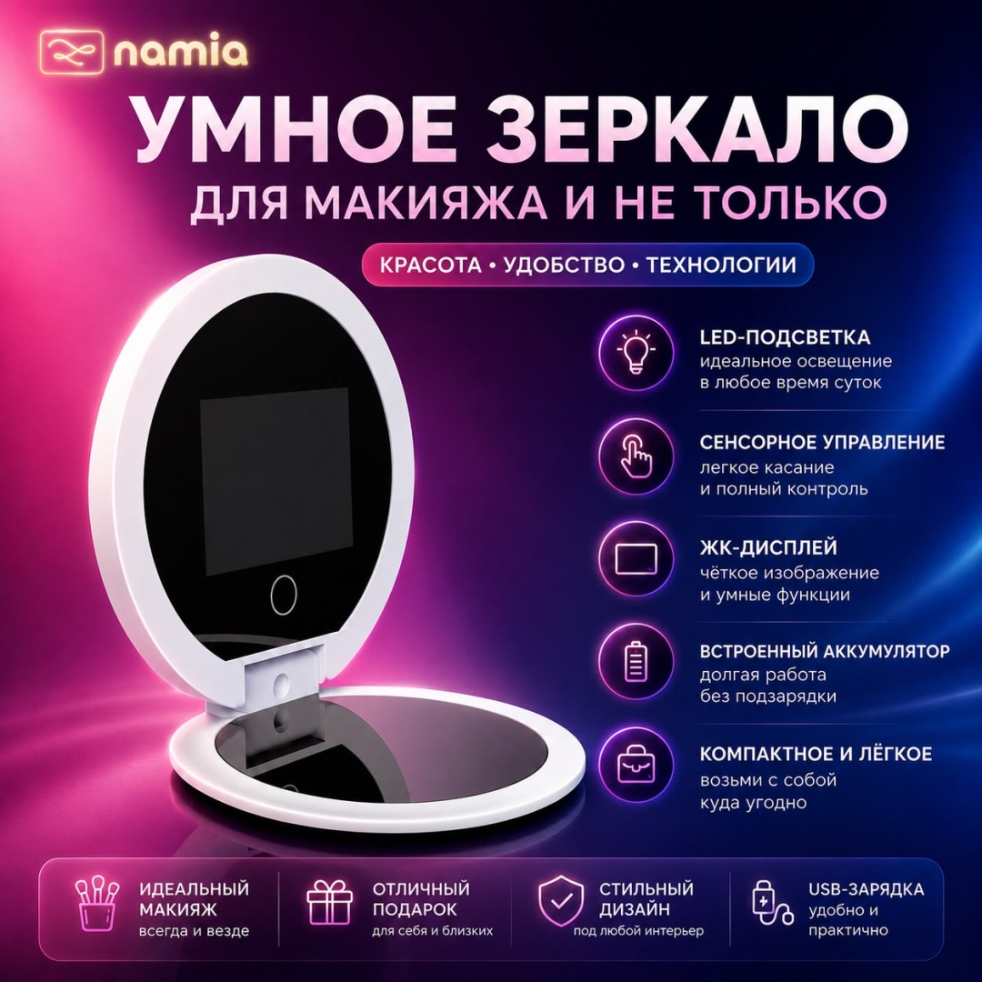 Зеркало карманное 14*14*6