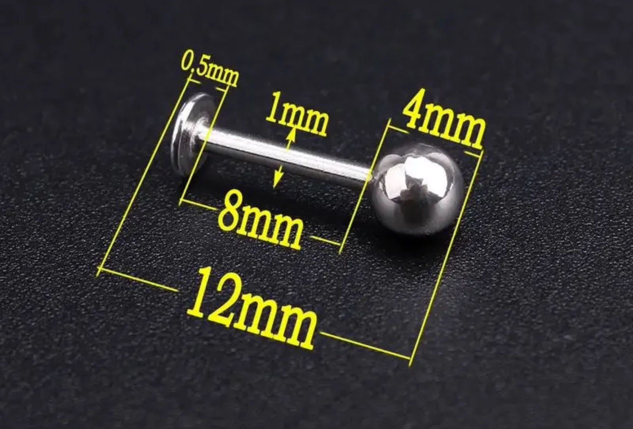 Лабрет хирургическая сталь, без вставок, 1mm на толщина 1,6 mm