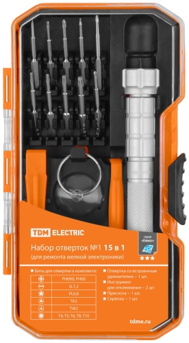 Набор инструментов и оснастки электромонтажный 15 в 1 TDM ELECTRIC SQ1019-0201