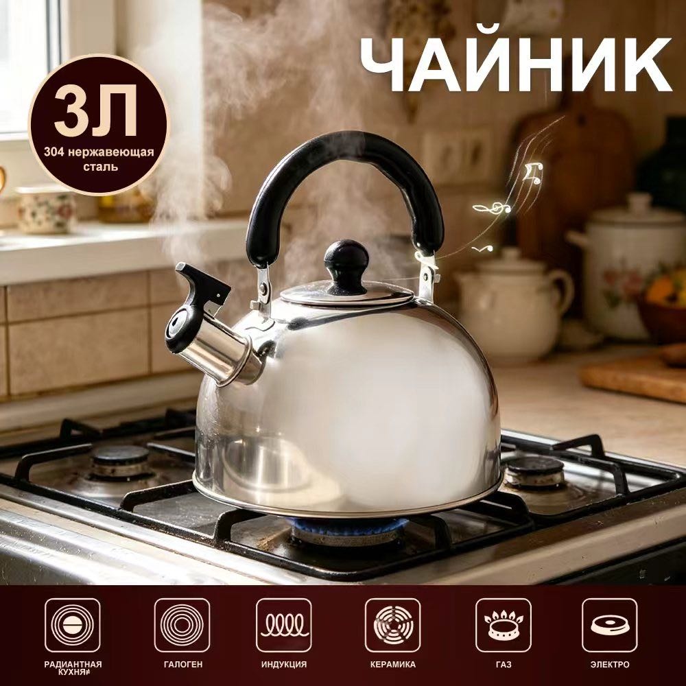Чайник 1.5 345373628 3 л, нержавеющая сталь