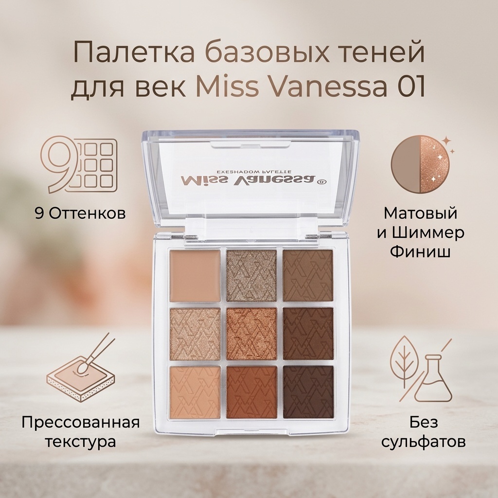 Miss Vanessa тени прессованные Палетка базовых теней для век 01