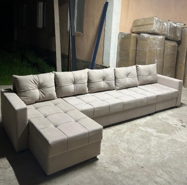 Угловой диван mebel SQ диван угловой, 400х80 см, обивка ткань, бежевый