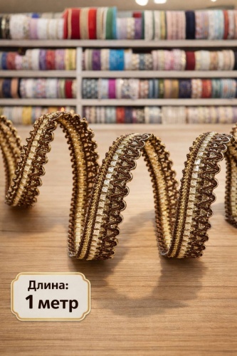 Тесьма Almaexpress Тесьма ажурная вьюнок золотисто-коричневая 1 метр, 973848642 1 шт