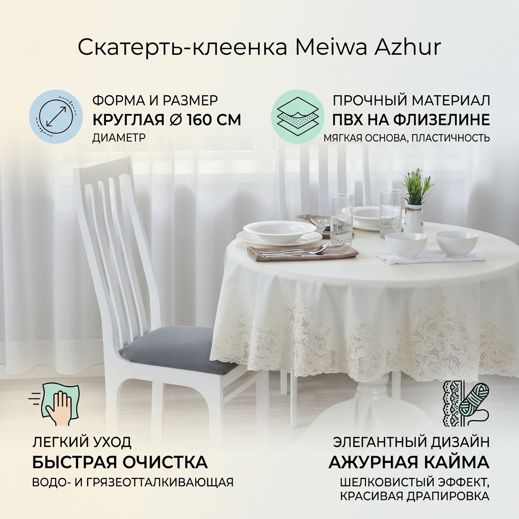 Клеенка Meiwa 160x160 см, ПВХ, 1 шт