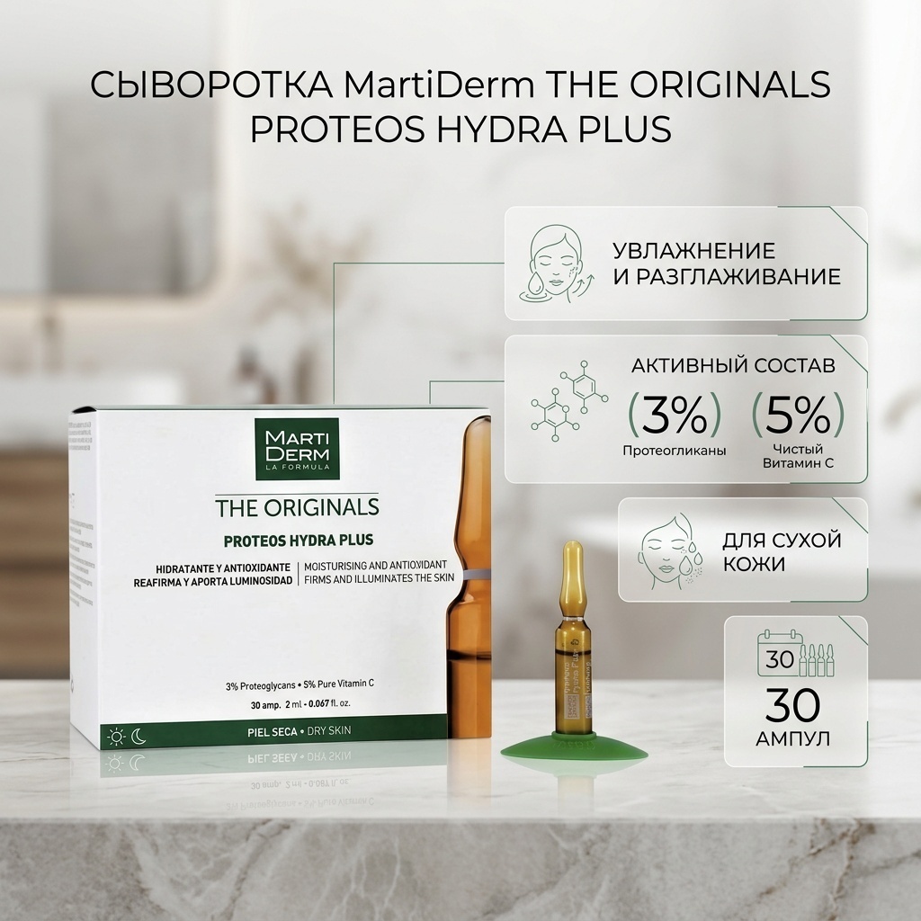 MARTIDERM сыворотка The Originals Proteos Hydra Plus Ampoules для лица 2 мл 30 шт