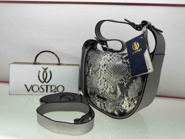 Сумка тоут Vostro натуральная кожа серый, золотистый