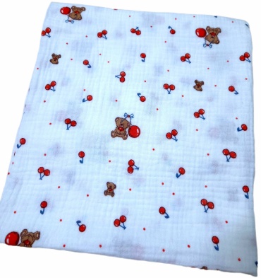 Пеленка текстильная Мишка с вишней 100, 1 шт, 100x100 см