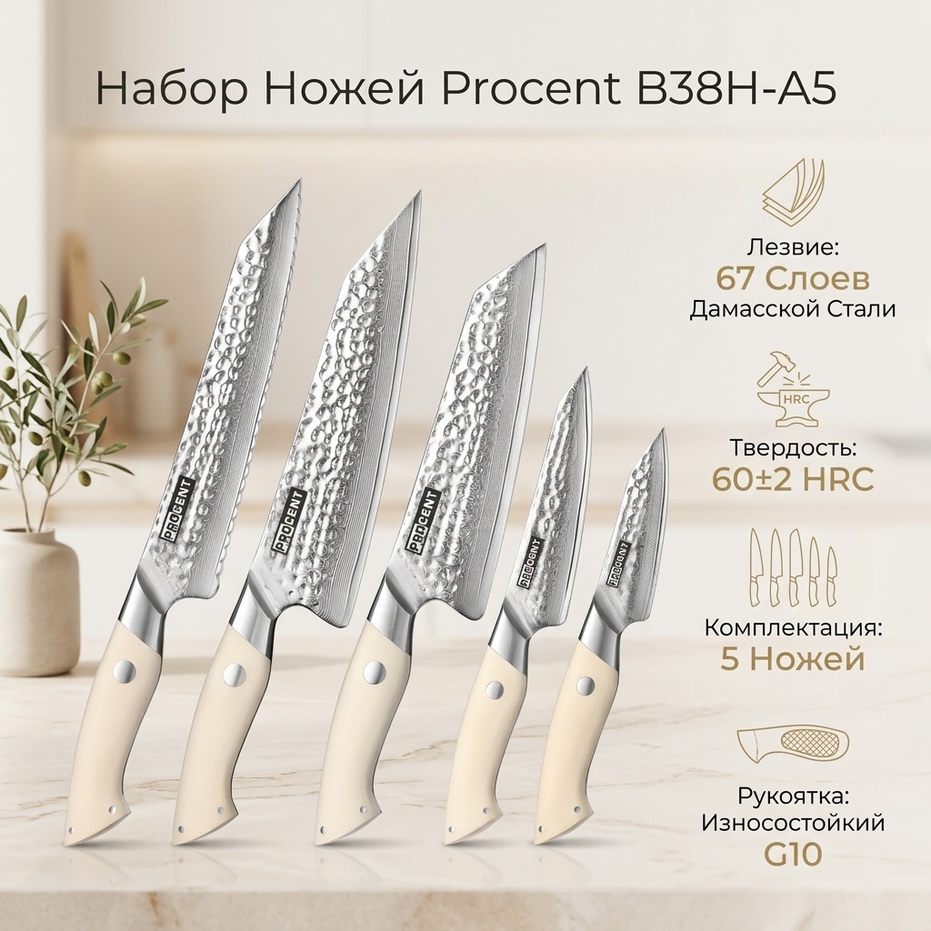 Набор ножей Procent, лезвие: дамасская сталь 5 шт