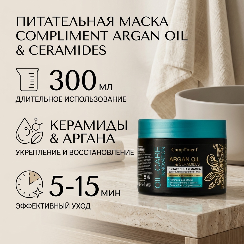 Compliment Argan oil and Ceramides питательная маска 300 мл