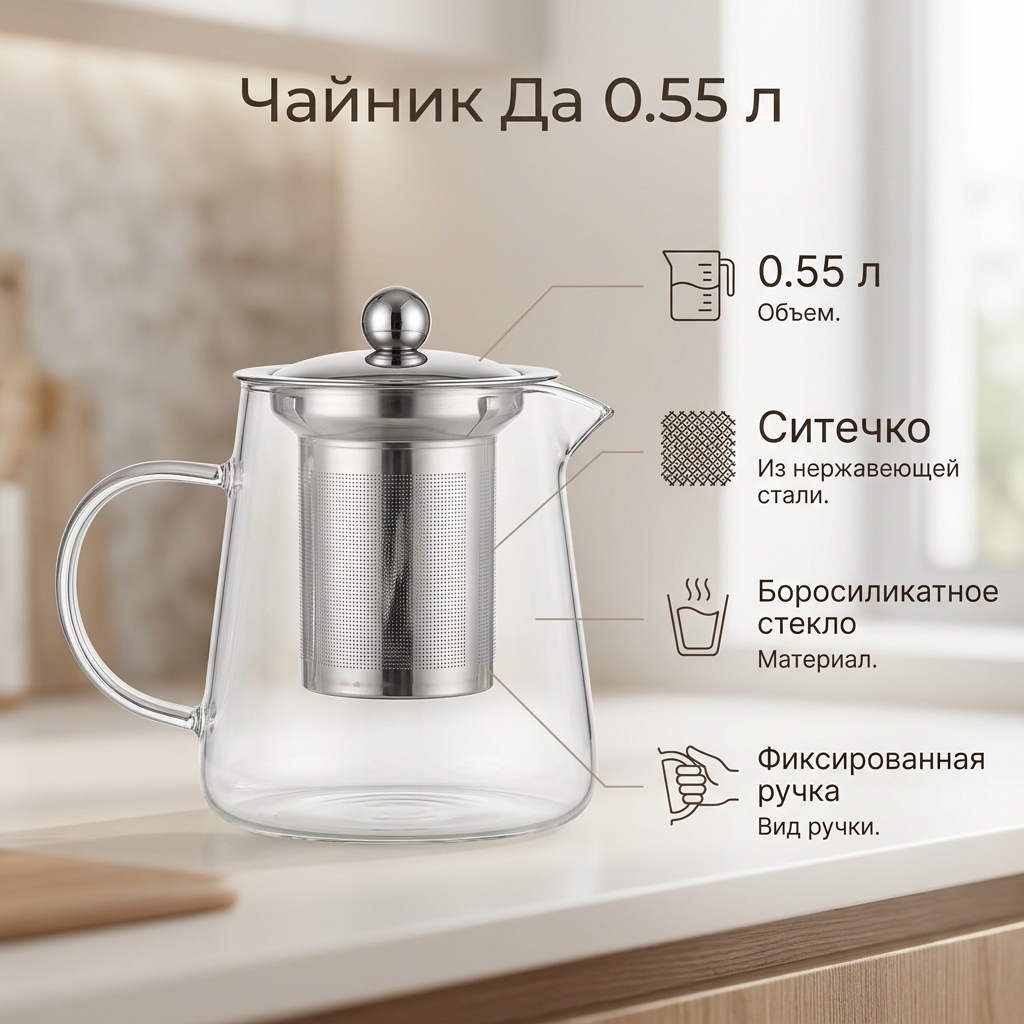Чайник Да 0.55 л, стекло