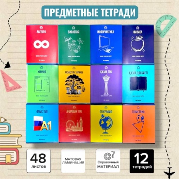 Набор предметных тетрадей Eler Plast 4825104, 48 л, А5, комбинированная, мягкая обложка, 12 шт