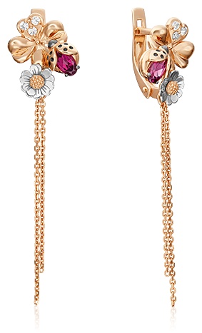 Серьги PLATINA 02-4690-00-264-1111-76 вес 3.06 г золото, гранат, топаз, эмаль