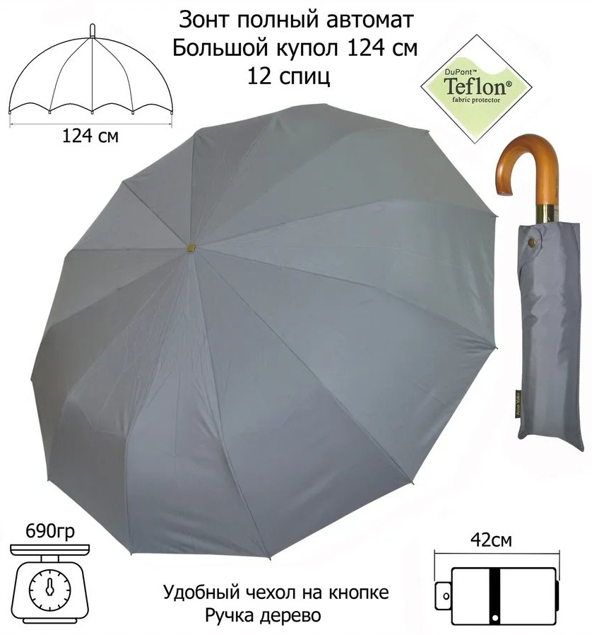Складной зонт Ame Yoke полуавтомат серый