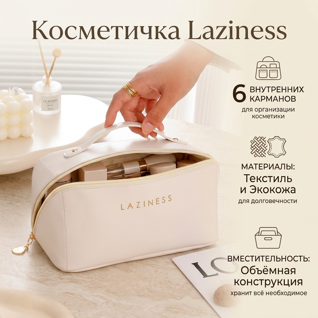 Косметичка текстиль, искусственная кожа белый 13X24 см