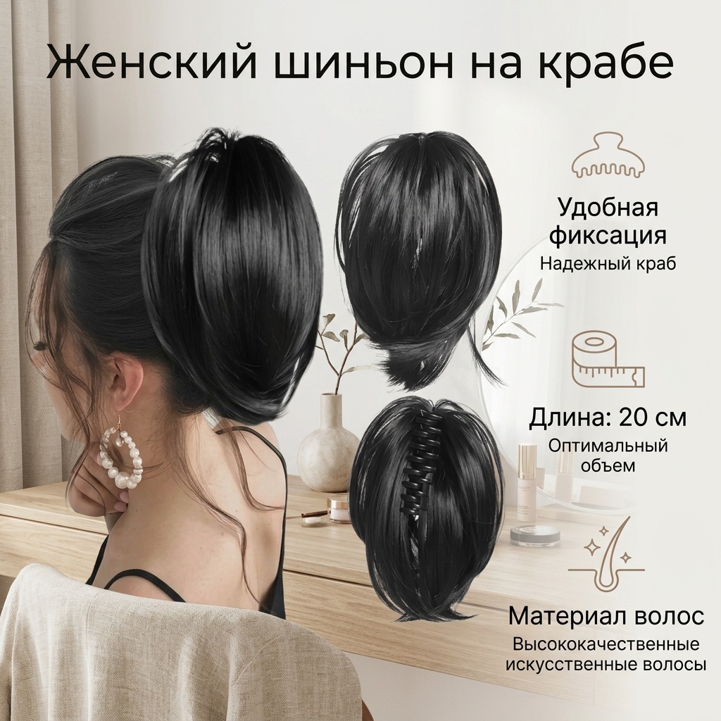 Шиньон на крабе черный женский