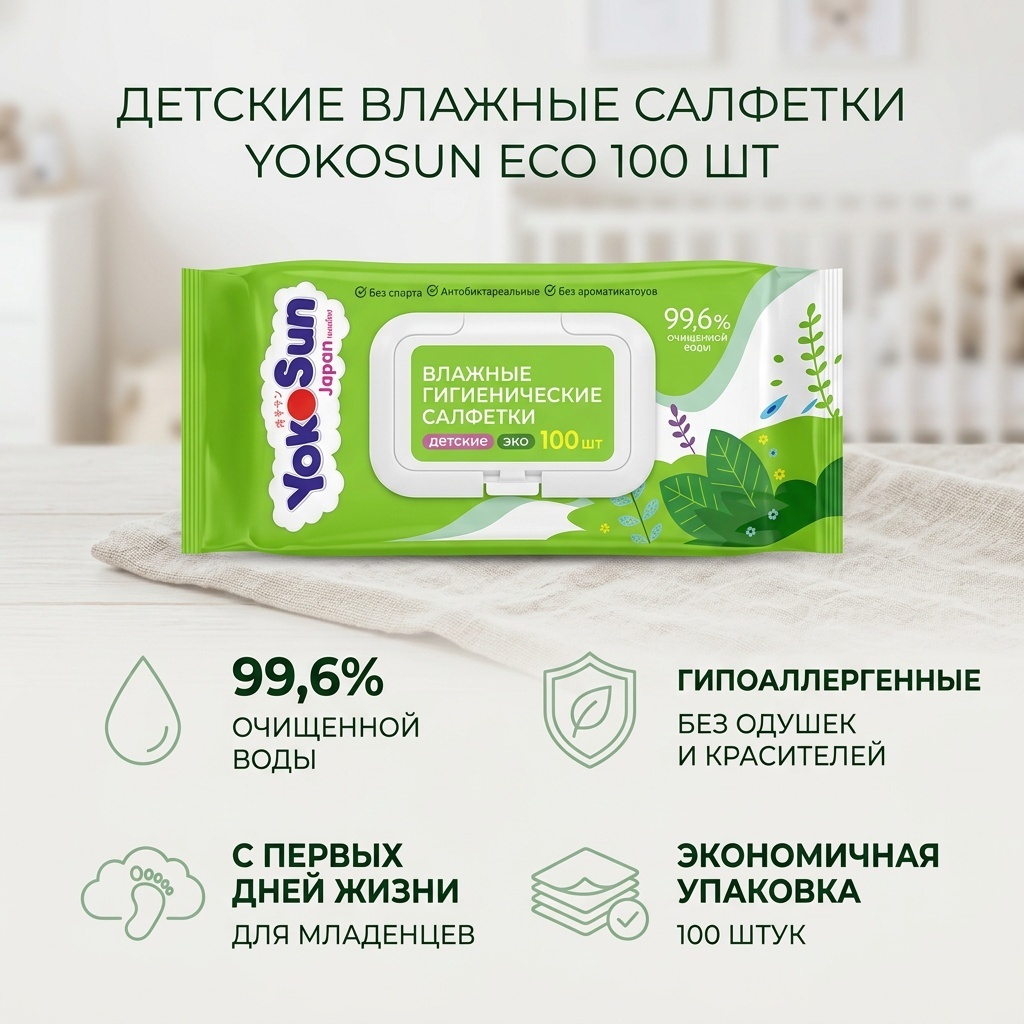 Детские влажные салфетки Yokosun детская серия 100 шт
