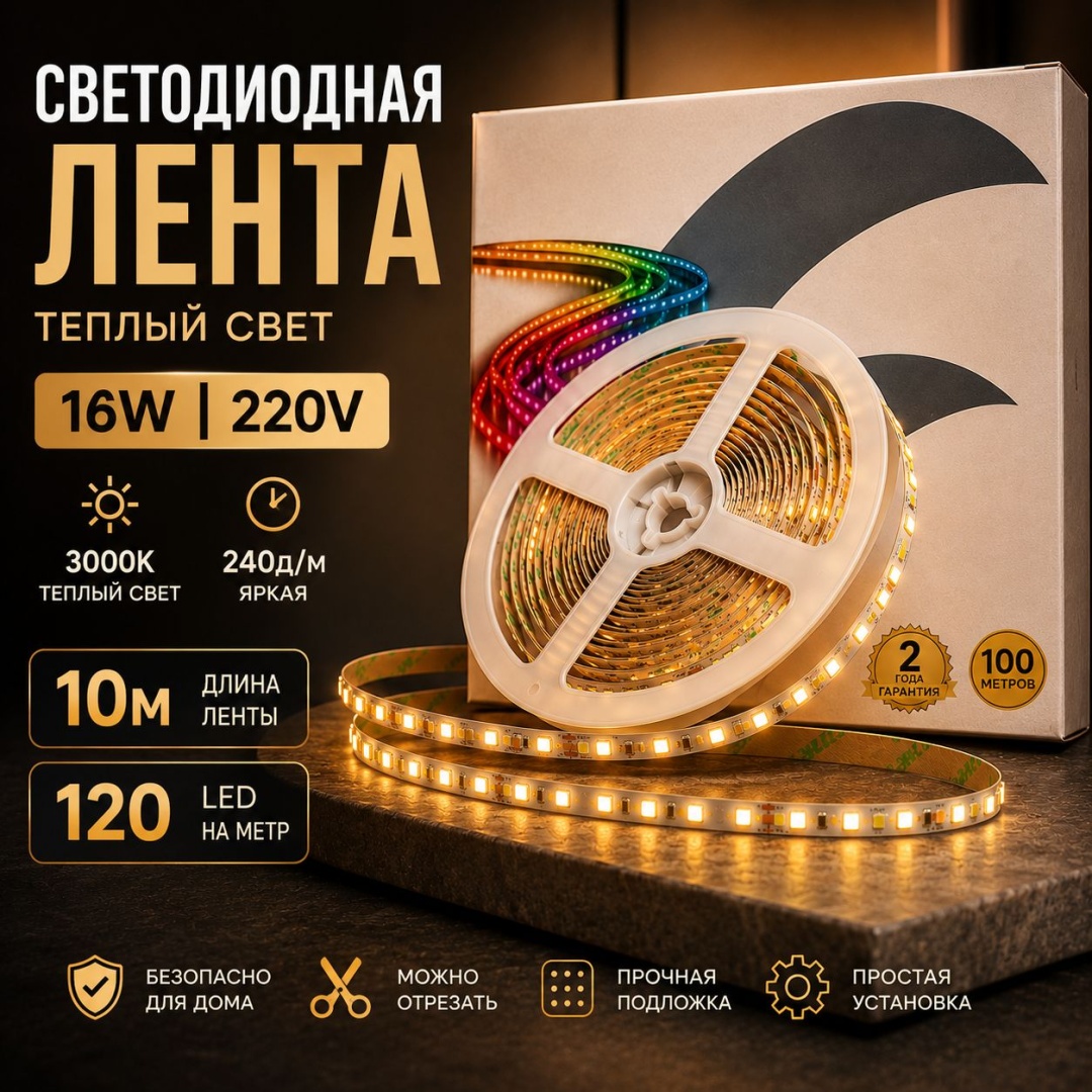 Светодиодная лента Oskar дневной, желтый 10 м