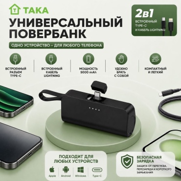 Внешний аккумулятор TAKA TAKA_mini 5000 мАч 22 Вт черный