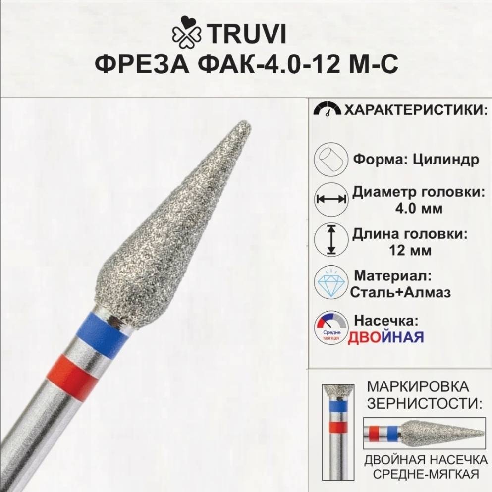 Насадка Truvi ФАК-4.0-12М-С фреза капля насечка красная, синяя 1 шт