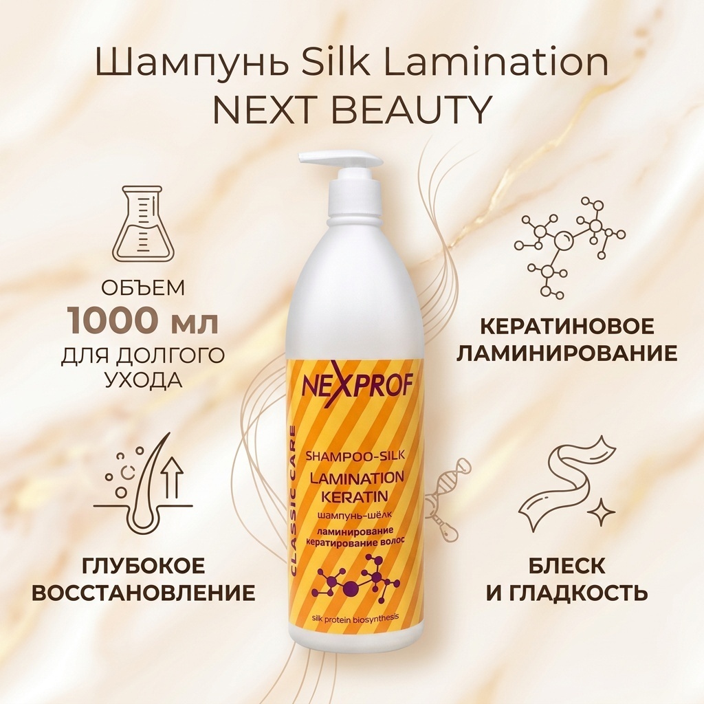 NEXT BEAUTY Next Professional Shampoo - Silk Lamination Keratin шампунь 1000 мл