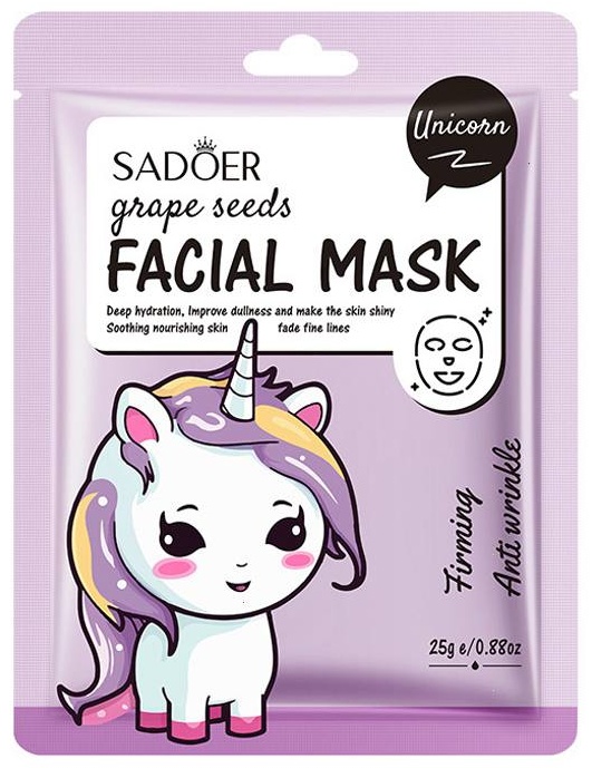 Маска для лица SADOER тканевая Unicorn Grape Mask - Укрепляющая маска для лица против морщин 1 шт