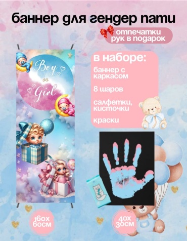Фотозона FALLA баннер для гендер пати и холст рук с каркасом 60x160 см