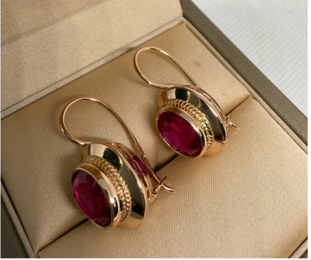 Серьги Hadisha Jewelry 3929 вес 5.78 г золото, рубин