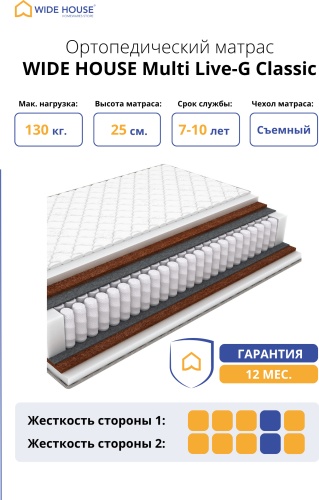 Матрас WIDE HOUSE Multi Live-G Classic, 145x200x25 см