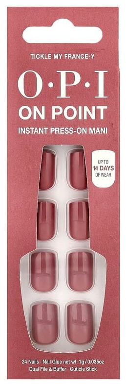 OPI накладные ногти On Point, мгновенное нанесение, для короткой кожи, Tickle My France-Y, набор из 27 предметов 27 шт