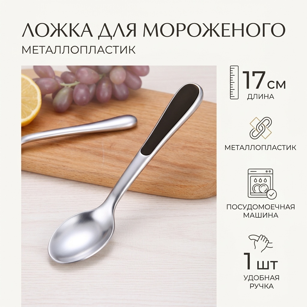 Ложка для мороженого металлопластик, 1 шт
