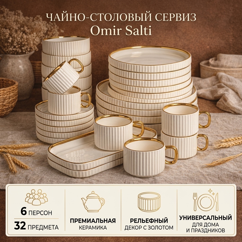 Сервиз на 6 персон Omir Salti , предметов: 32, чайно-столовый, керамика