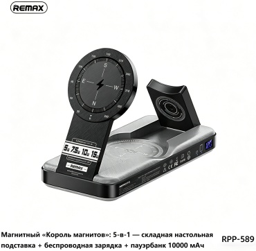 Внешний аккумулятор Remax RPP-589 Магнитная беспроводная быстрая зарядка 10000 мАч 22.5 Вт темно-серый