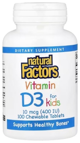 Natural Factors D3 for kids 10 мкг 400 IU, витамин D3 для детей таблетки 100 шт