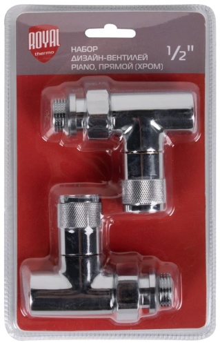 Набор дизайн-вентилей Royal Thermo PIANO, прямой (хром) 1/2"