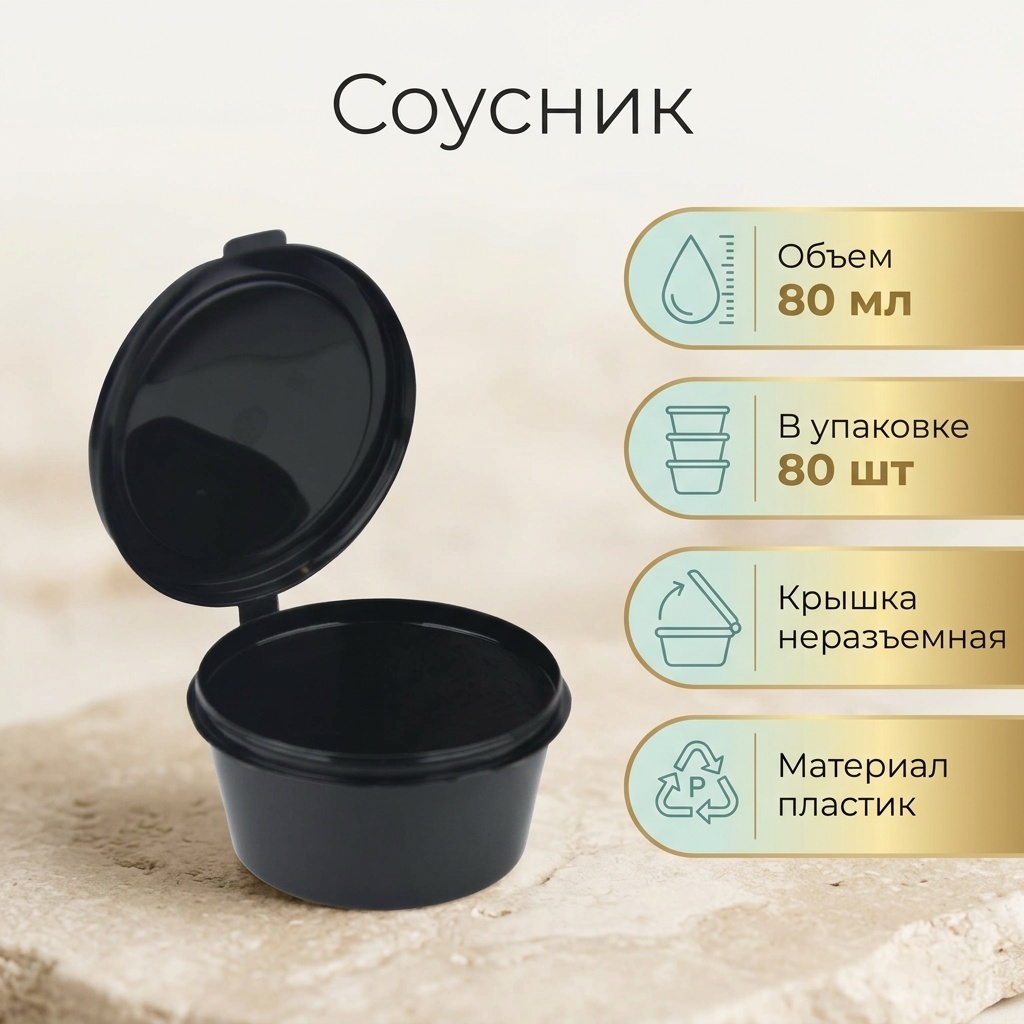 Соусник 80 мл ЧЕРНЫЙ неразъемная крышка (80 шт)
