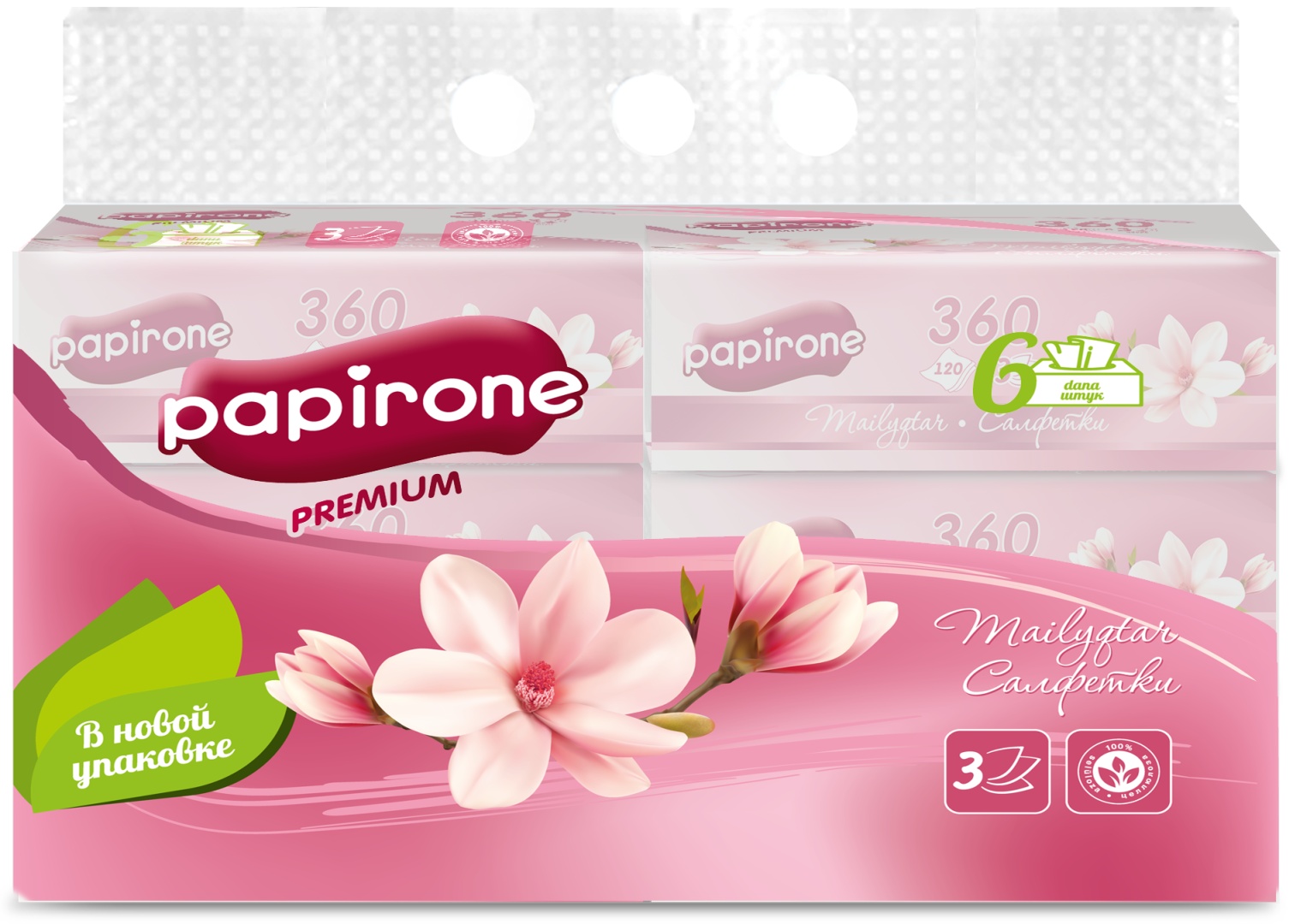 Бумажные салфетки PAPIRONE Вытяжные 3-слойные 120*6шт 720 шт
