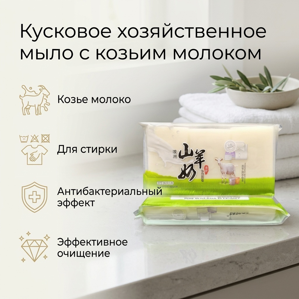 Кусковое мыло хозяйственное Хозяйственное Козье молоко 3 шт