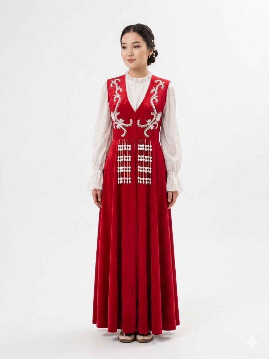 Национальный костюм белый, красный