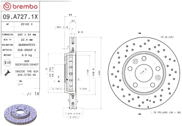 Диски Brembo передние 09A7271X