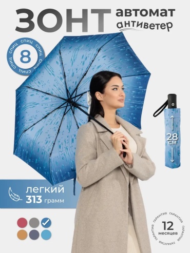Складной зонт полуавтомат синий