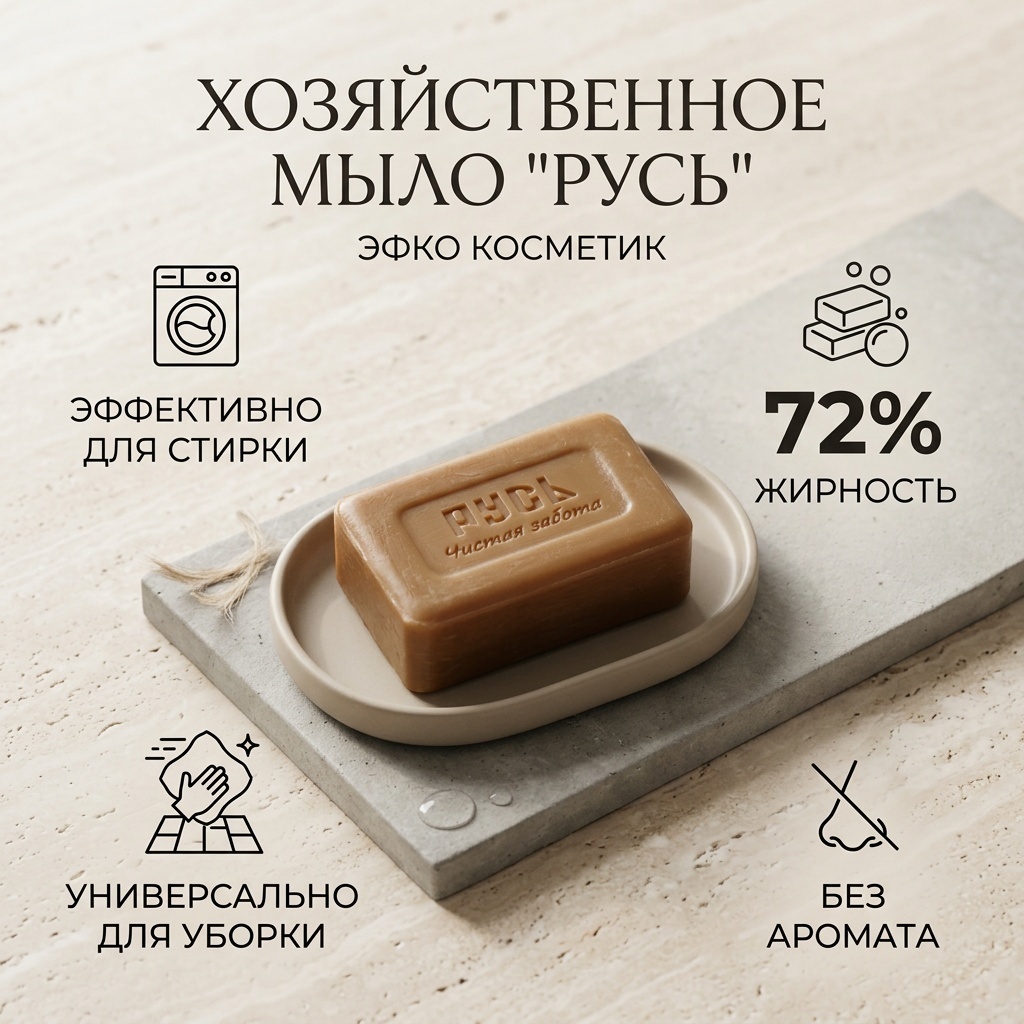 Кусковое мыло хозяйственное Эфко Косметик Русь Без аромата 180 г