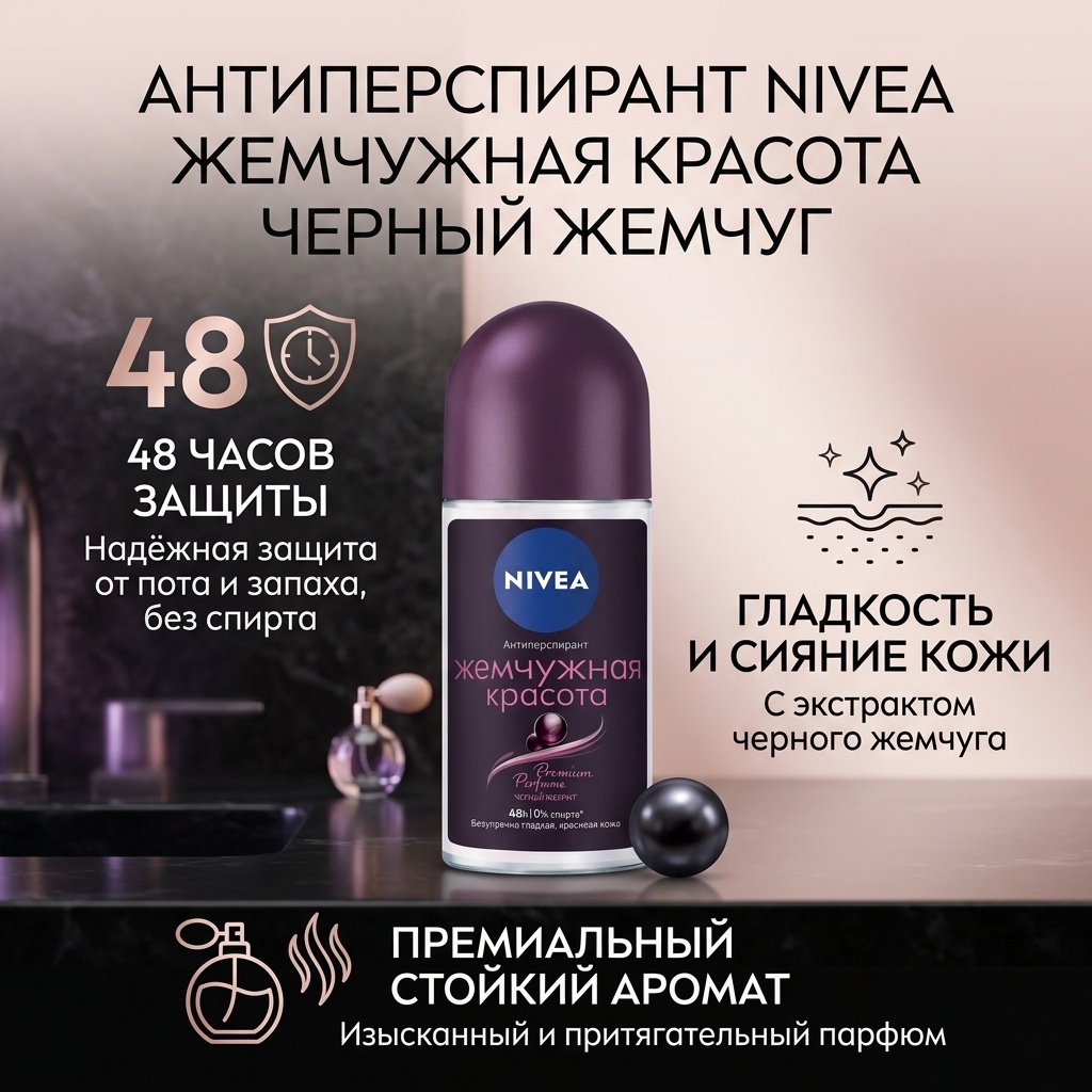 NIVEA Жемчужная красота черный жемчуг антиперспирант для женщин 50 мл