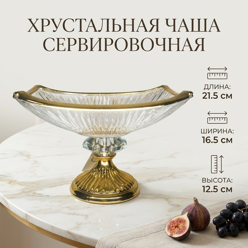 Салатник 21.5х16.5 см, стекло, металл, 1 шт